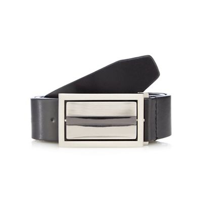 Big and tall black leather flip buckle belt
